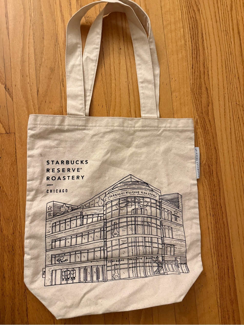Starbucks Natural Canvas Tote with Black Chicago Roastery Illustration
